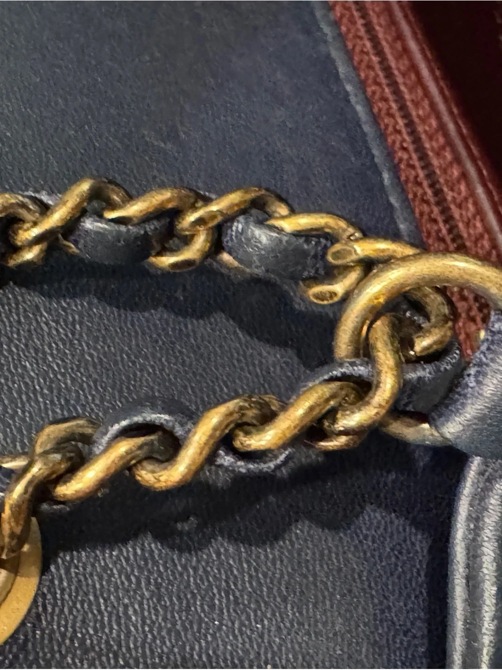 CHANEL Chevron Quilted Shoulder Bag - Dark Blue with Gold Hardware